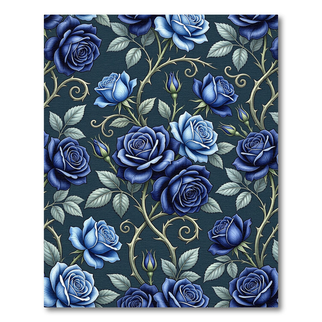 Elegant Dark Blue Rose Botanical Rug