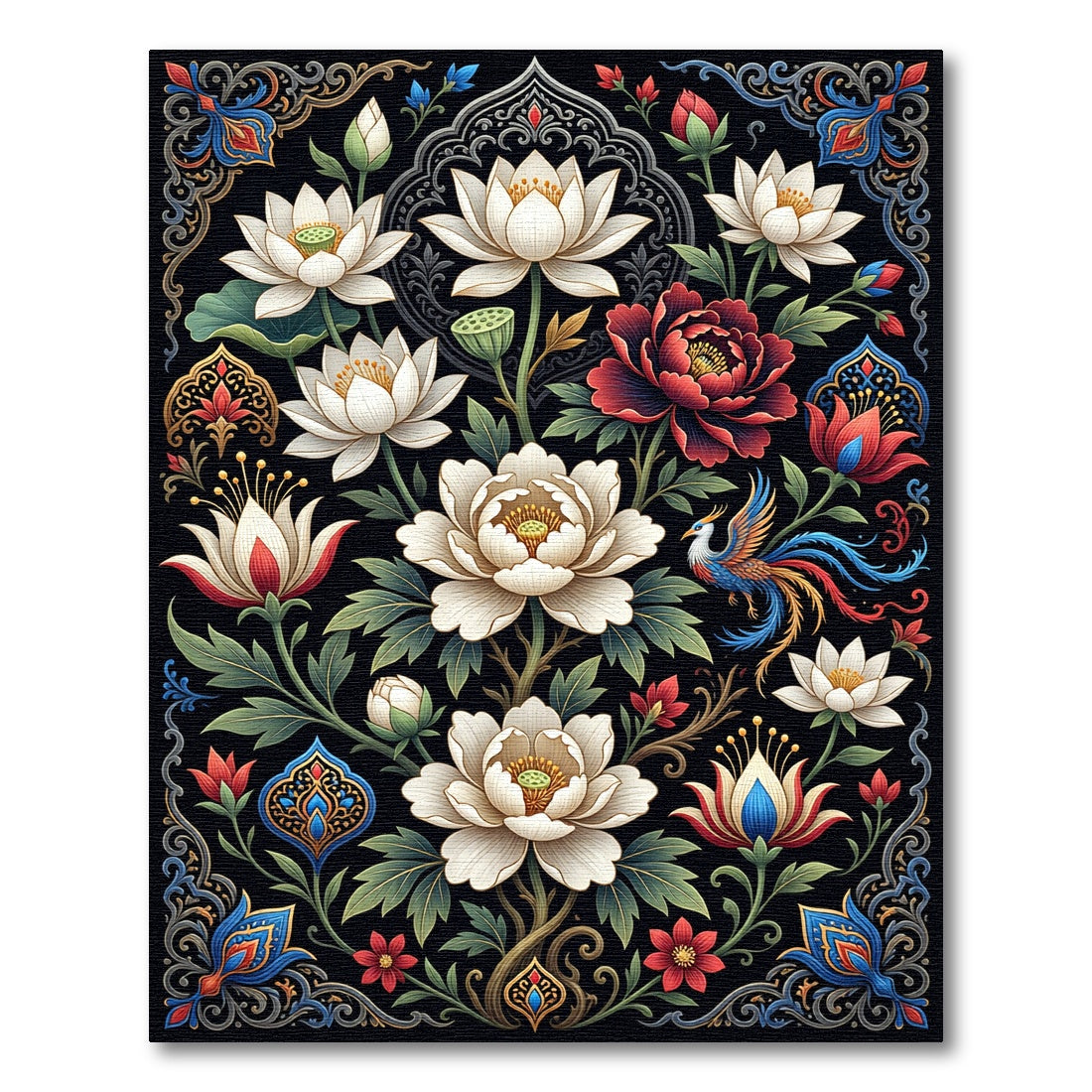 Ethereal Lotus Floral Phoenix Art Rug