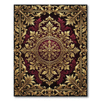 Ornate Gold Burgundy Floral Medallion Rug