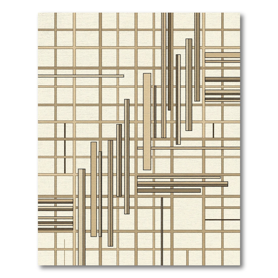Modern Beige Linear Geometric Grid Art Rug