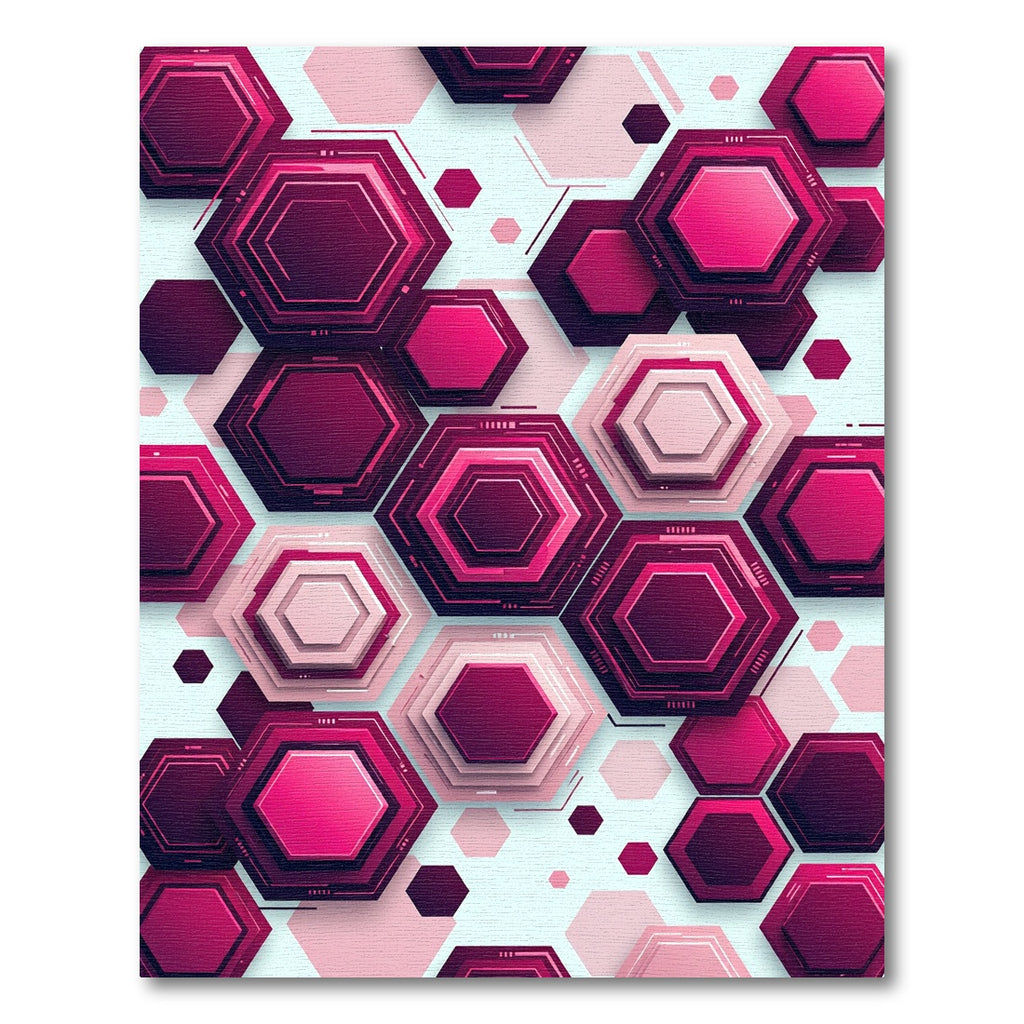 Deep Pink Geometric Hexagon Layers Rug