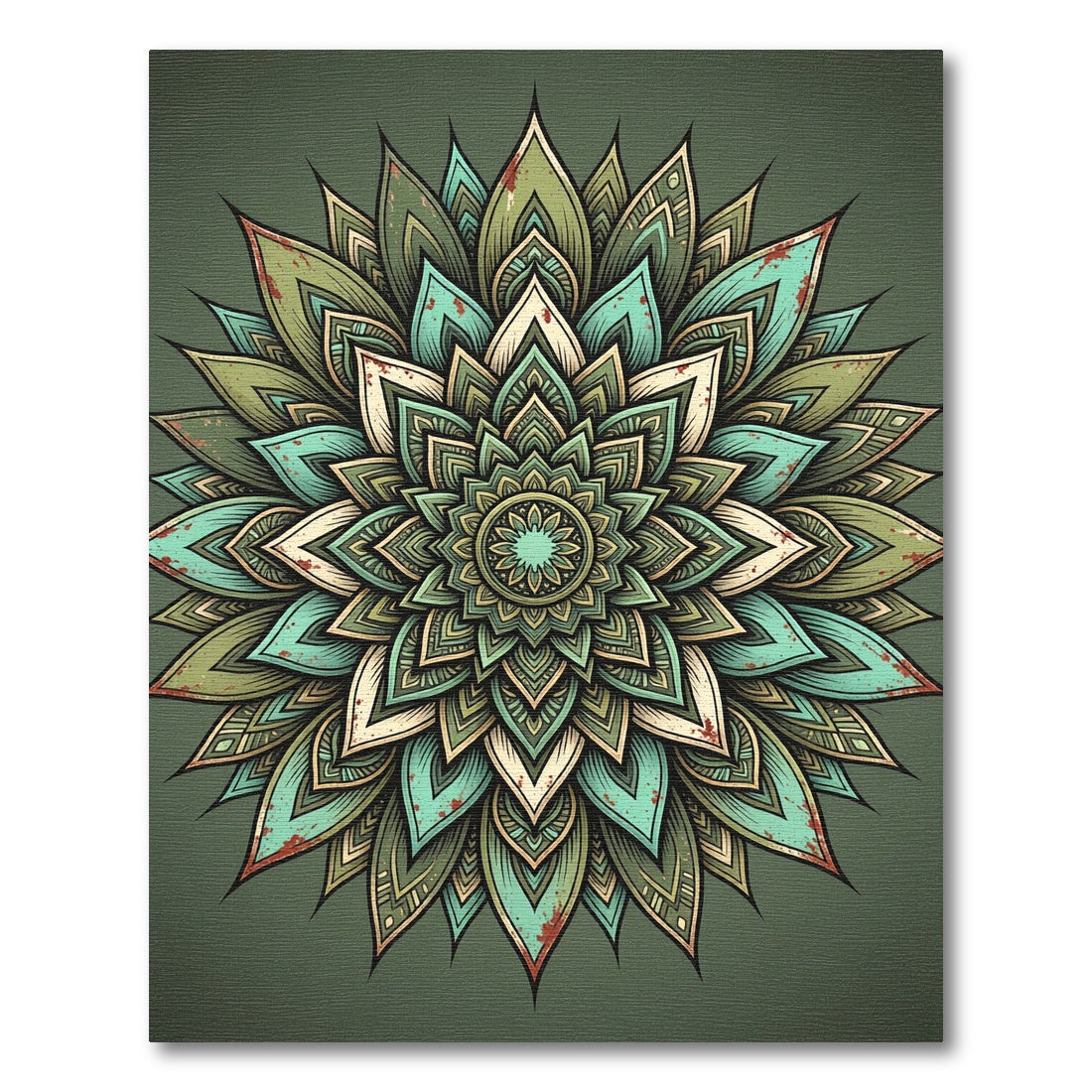 Sage Teal Layered Lotus Mandala Rug