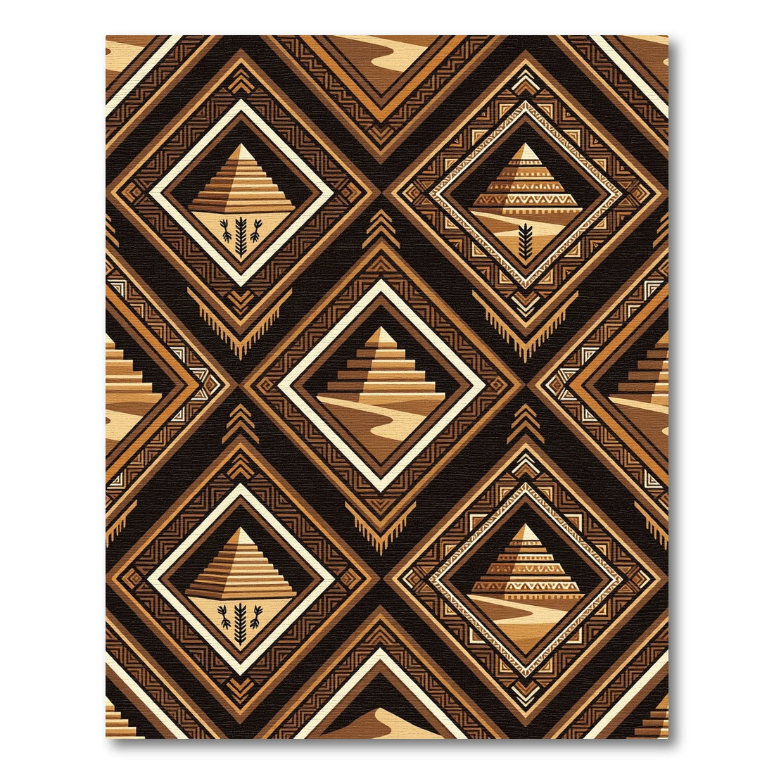 Geometric Pyramid Earth Tone Diamond Rug