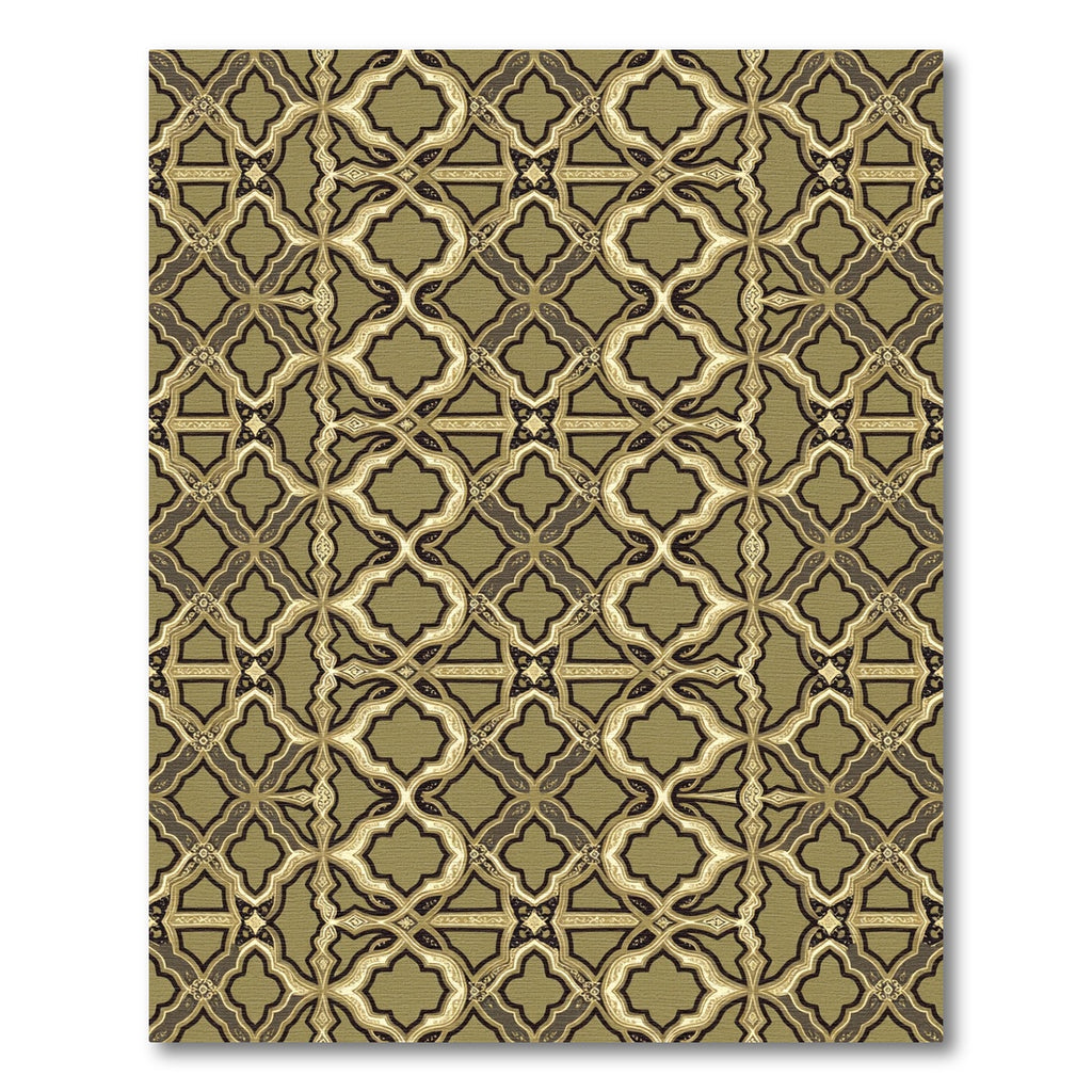 Olive Green Ornate Quatrefoil Damask Rug