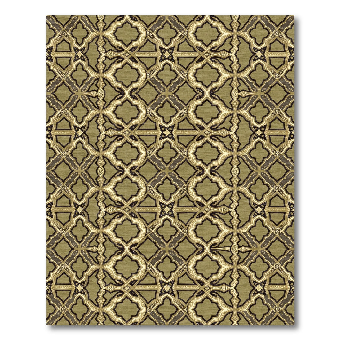Olive Green Ornate Quatrefoil Damask Rug