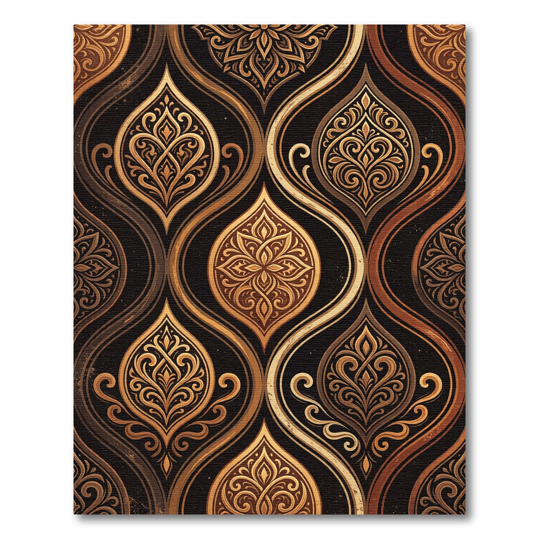 Golden Filigree Damask Scroll Art Rug