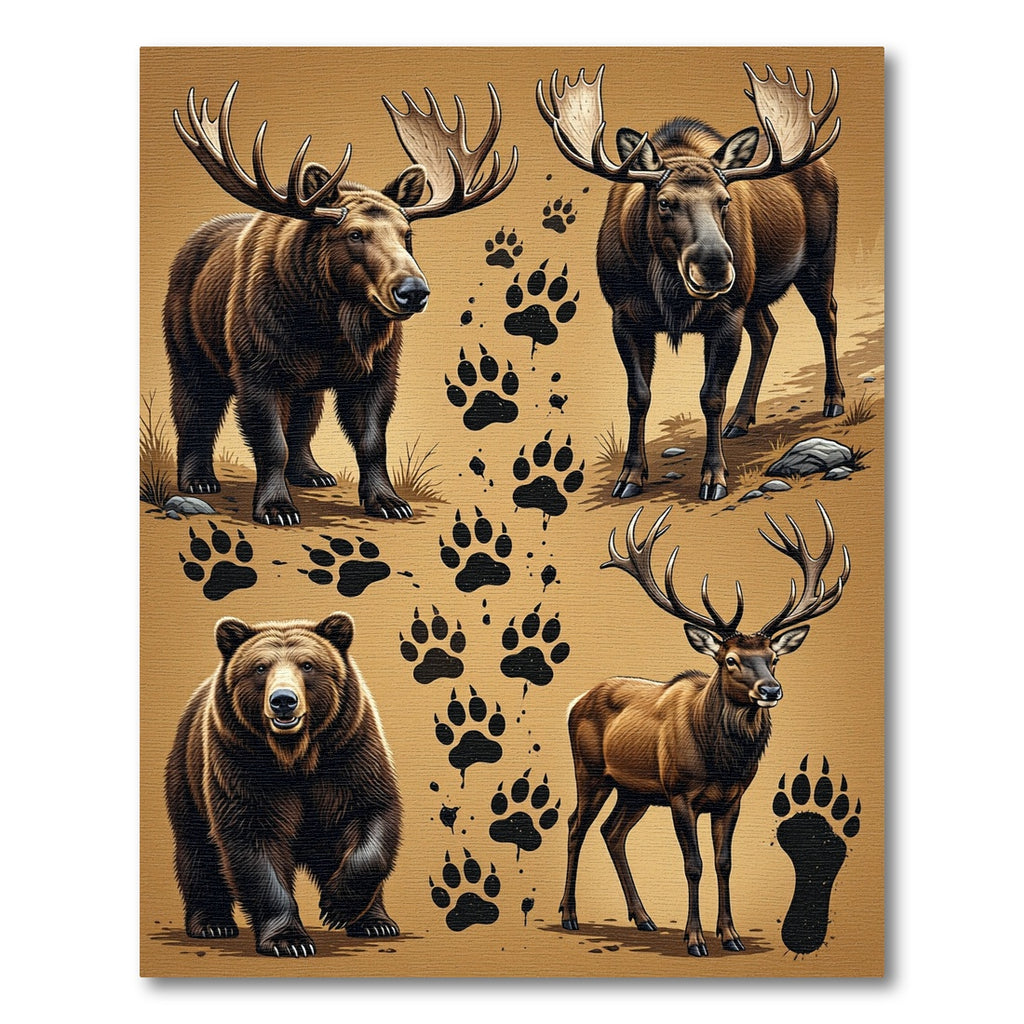 Rustic Wildlife Moose Bear Elk Tracks Rug