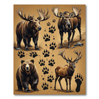 Rustic Wildlife Moose Bear Elk Tracks Rug