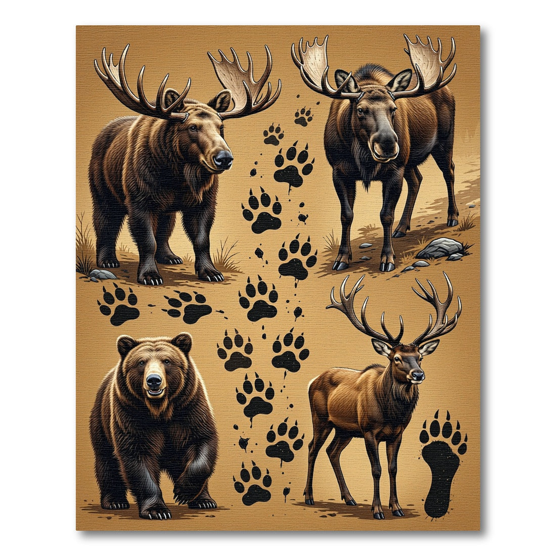 Rustic Wildlife Moose Bear Elk Tracks Rug