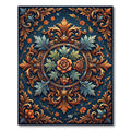 Ornate Teal Orange Floral Emblem Rug
