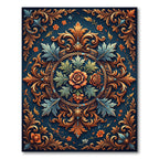 Ornate Teal Orange Floral Emblem Rug