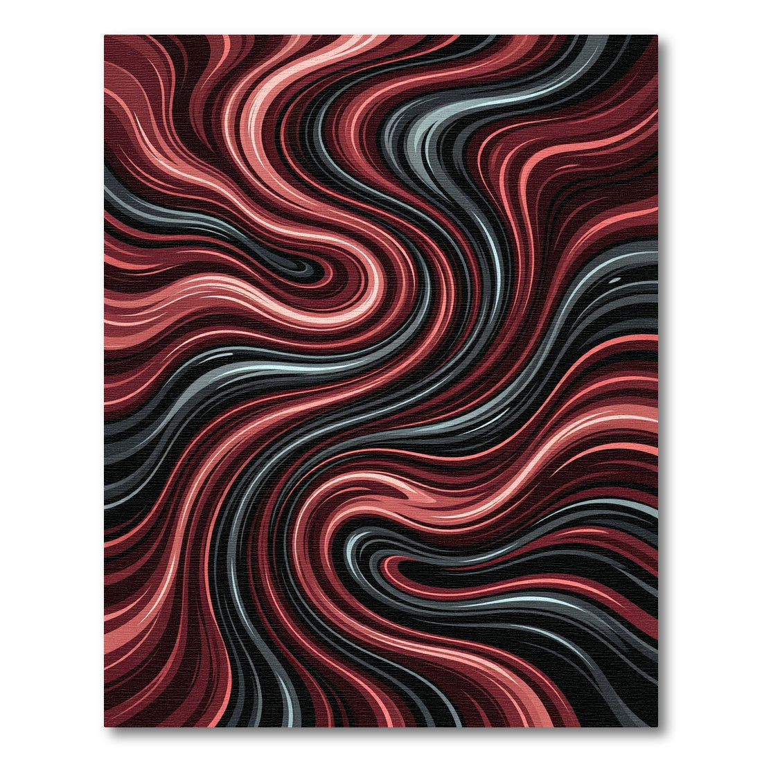 Crimson and Charcoal Abstract Flowing Wave Rug