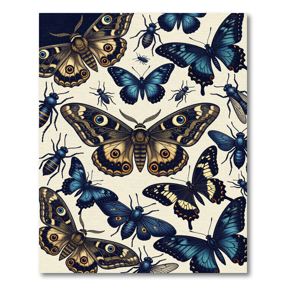 Whimsical Blue and Golden Butterfly Meadow Rug