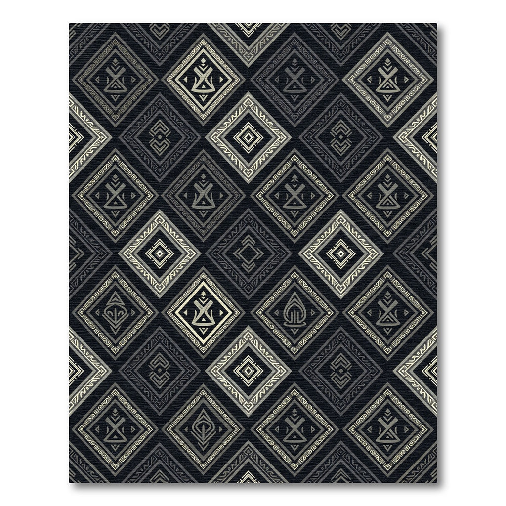 Dark Charcoal Geometric Diamond Monochrome Rug