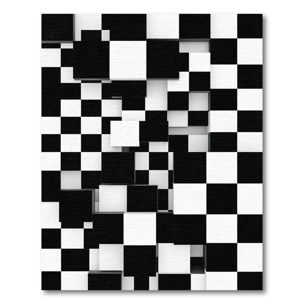 Modern Monochrome Three Dimensional Geometric Checkerboard Rug