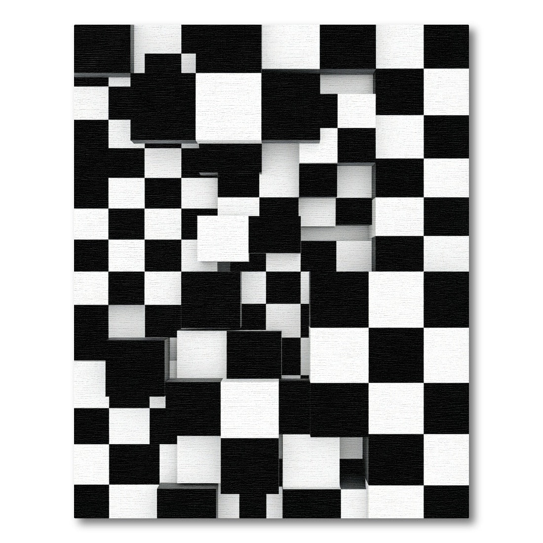 Modern Monochrome Three Dimensional Geometric Checkerboard Rug