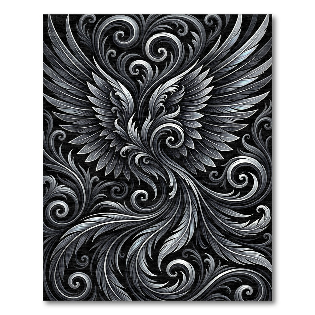 Monochrome Feathered Scrollwork Rug