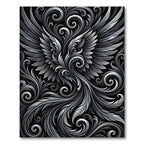 Monochrome Feathered Scrollwork Rug