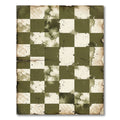 Distressed Olive Green Checkered Grid Rug