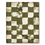 Distressed Olive Green Checkered Grid Rug