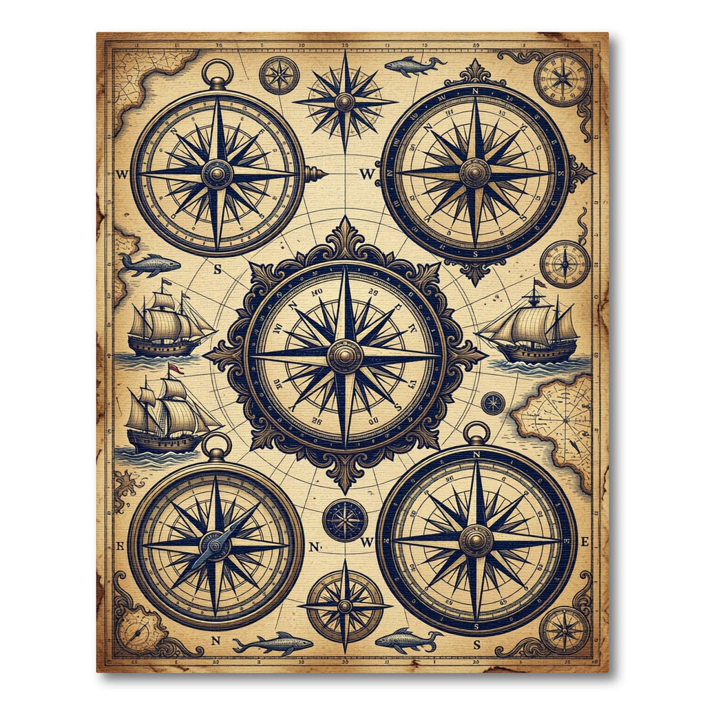 Vintage Nautical Compass Maritime Map Rug