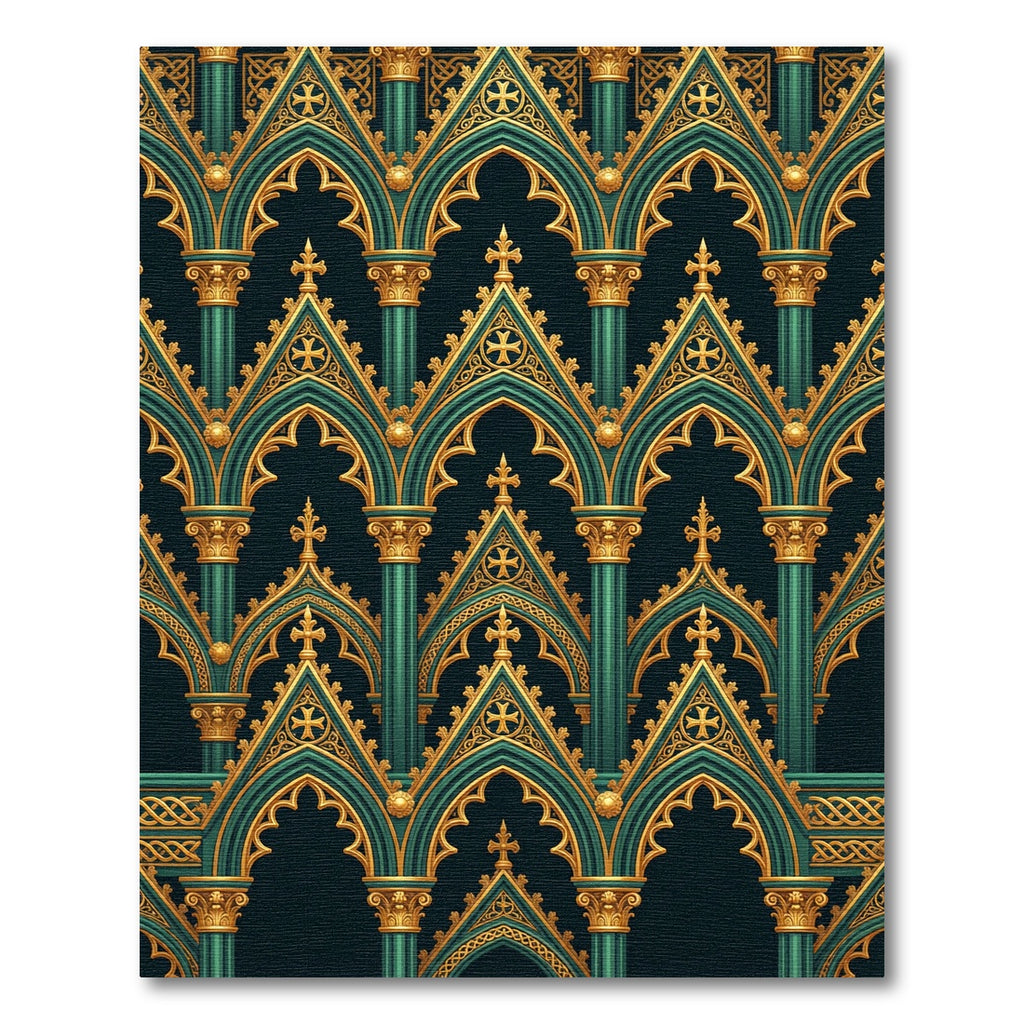 Emerald and Gold Gothic Ornate Arch Rug
