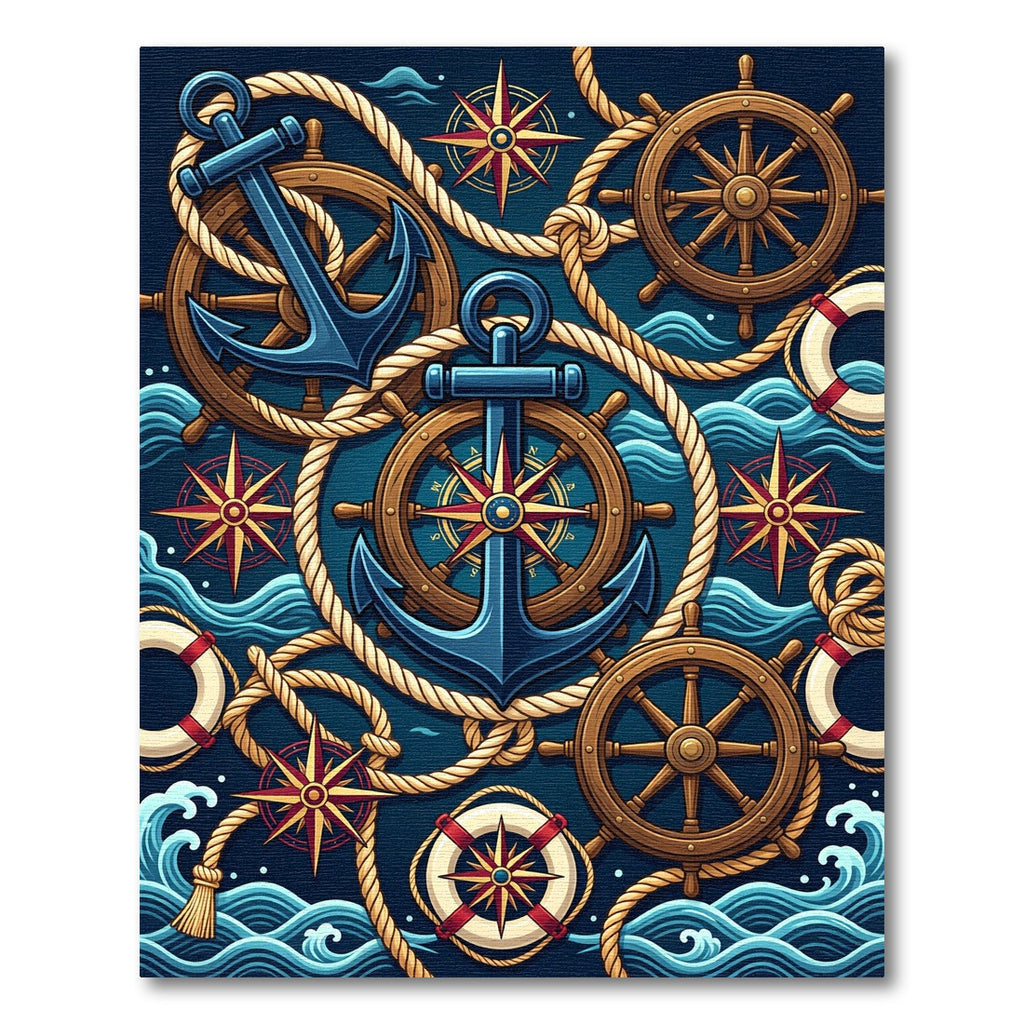 Nautical Navy Anchor Compass Steering Wheel Rug