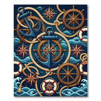 Nautical Navy Anchor Compass Steering Wheel Rug
