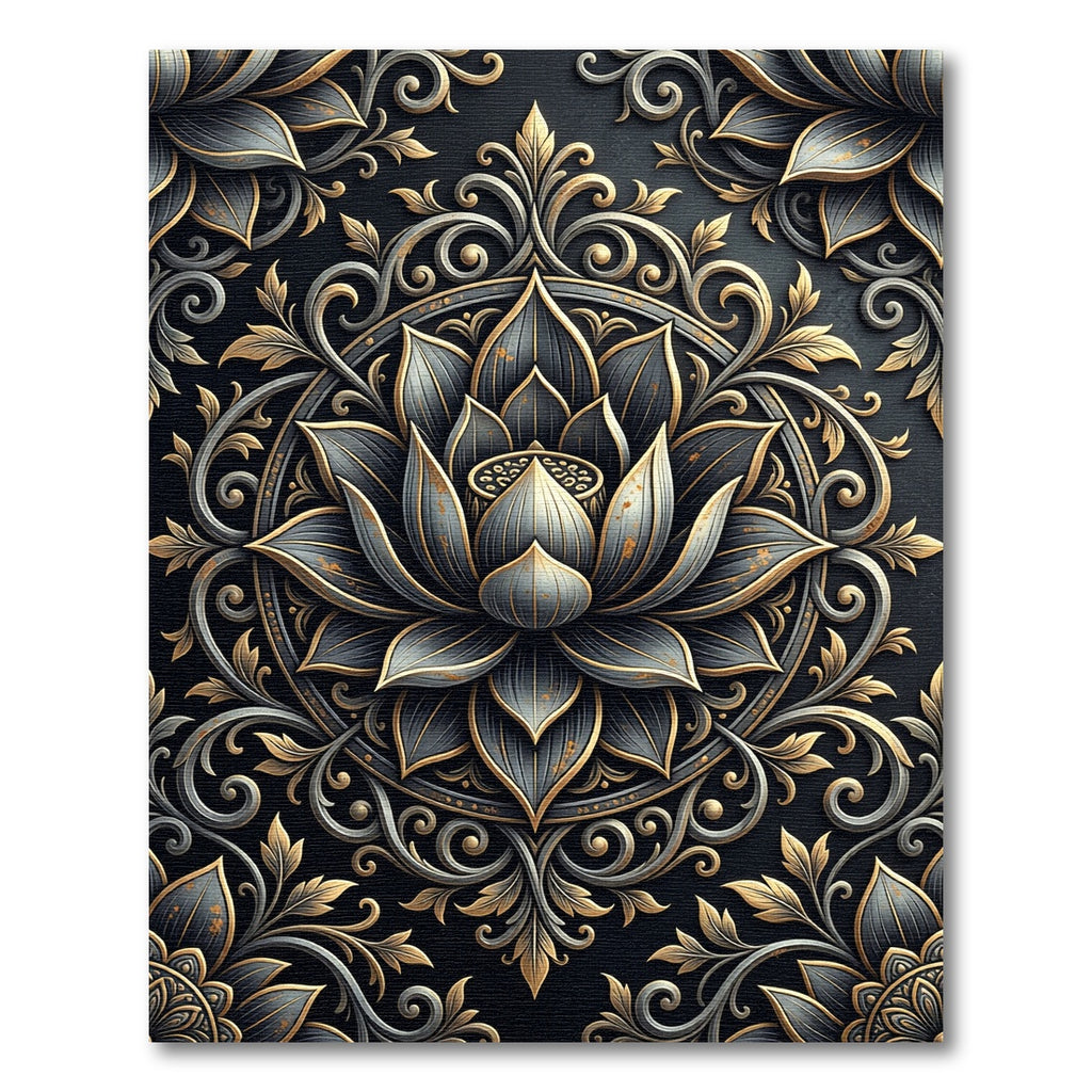 Ethereal Gold and Slate Lotus Medallion Rug
