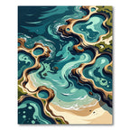 Abstract Teal Coastal Wave Ocean Floor Rug