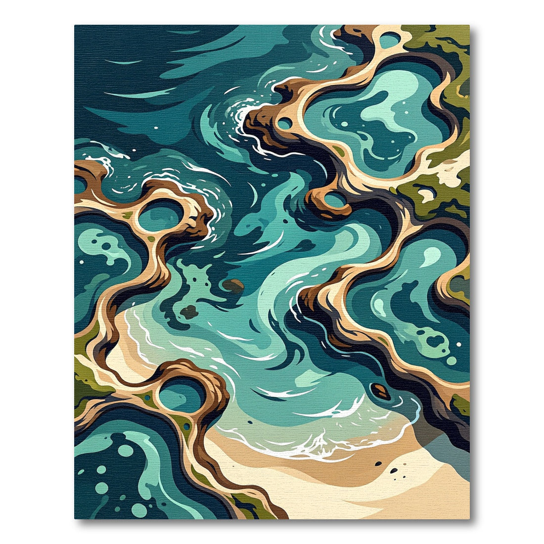 Abstract Teal Coastal Wave Ocean Floor Rug
