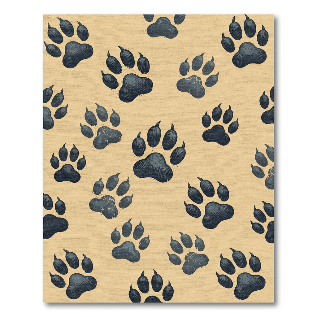 Charcoal Wolf Paw Track Beige Cover Rug