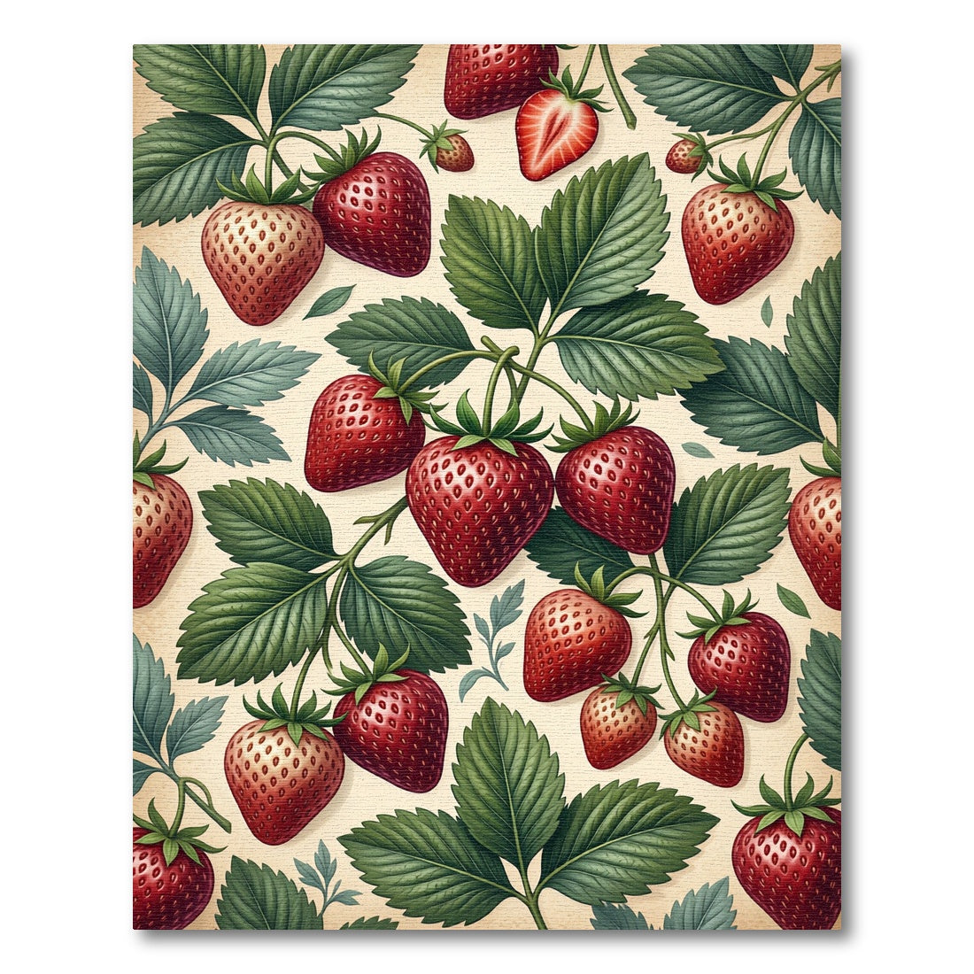 Lush Botanical Strawberry Garden Illustration Rug