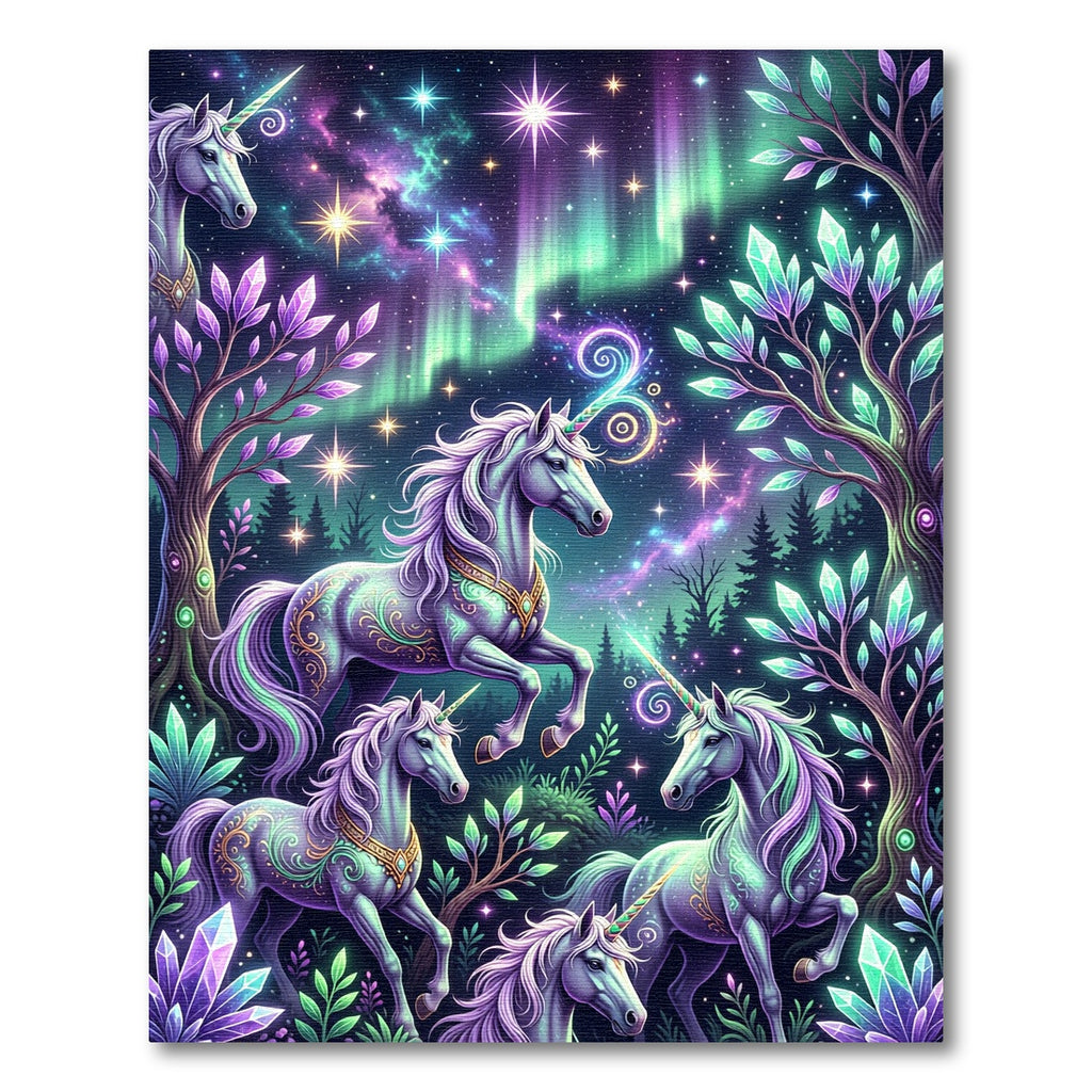 Enchanted Cosmic Unicorn Crystal Forest Rug