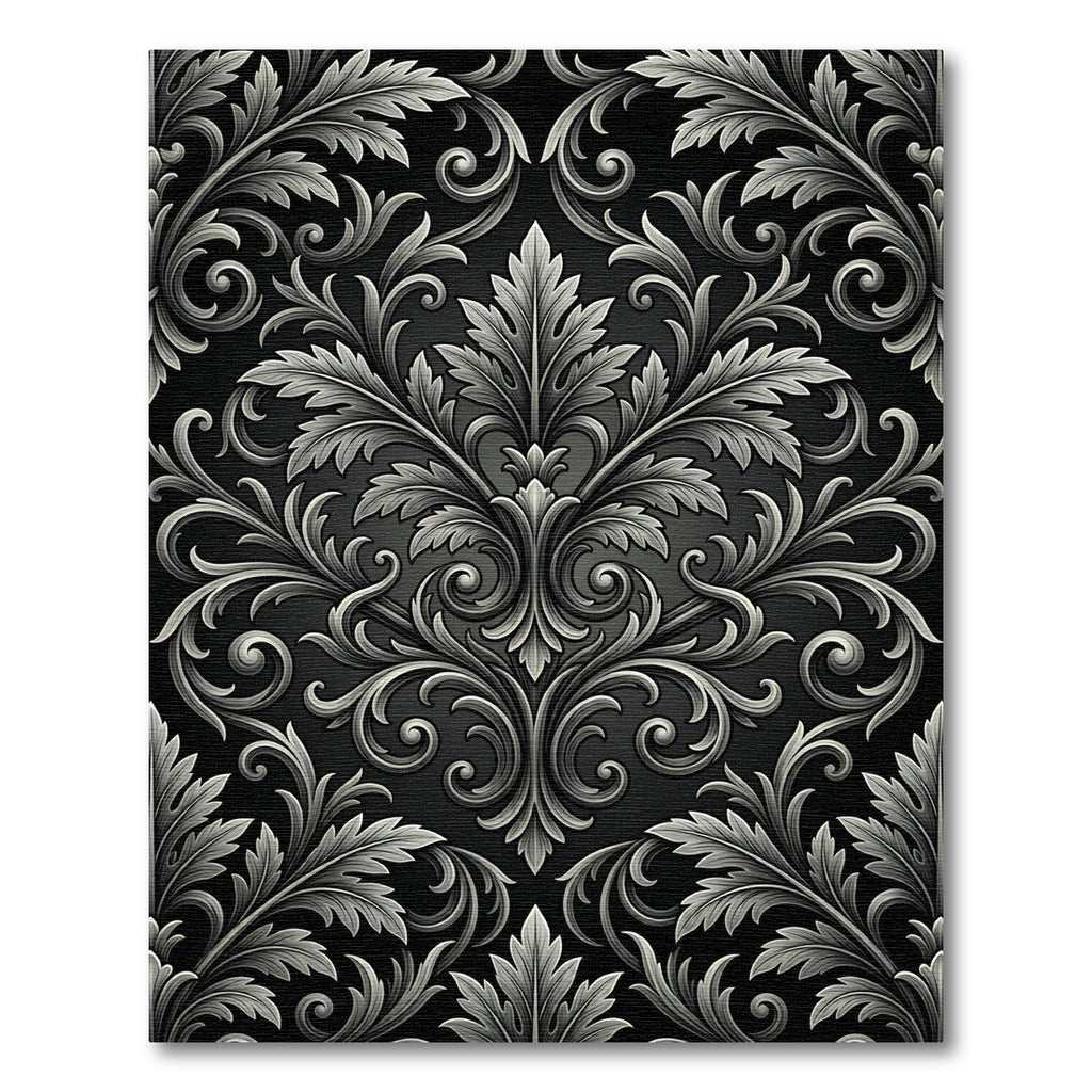 Classic Gray Acanthus Leaf Damask Rug