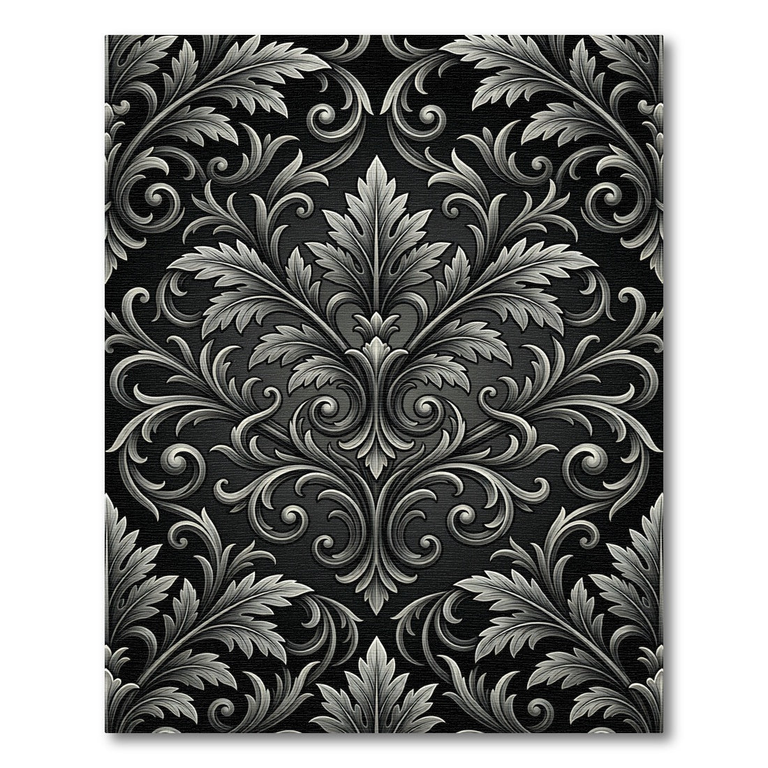 Classic Gray Acanthus Leaf Damask Rug
