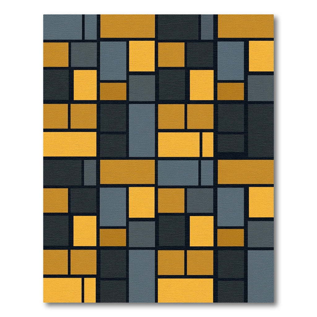 Modern Gold and Charcoal Geometric Grid Rug
