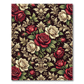 Ornate Red and Cream Rose Scrollwork Rug