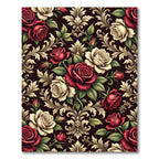 Ornate Red and Cream Rose Scrollwork Rug