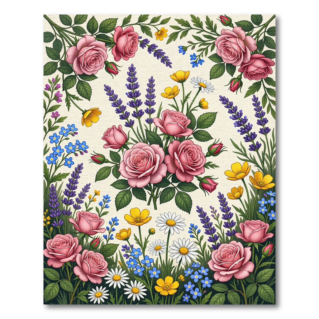 Romantic Pink Rose Lavender Meadow Garden Rug
