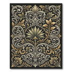 Ornate Gold White Scrollwork Arrangement Rug