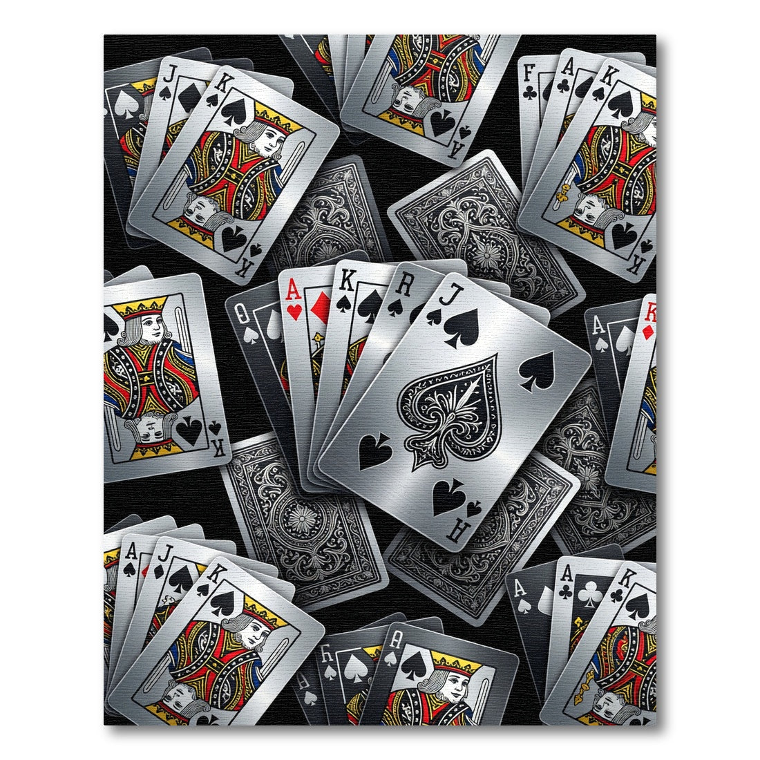 Monochrome Spades and Royalty Playing Cards Rug