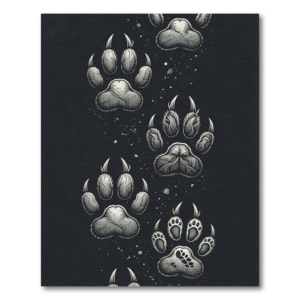 Grayscale Wildlife Paw Prints Rug