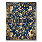 Elegant Navy Gold Baroque Feline Medallion Rug