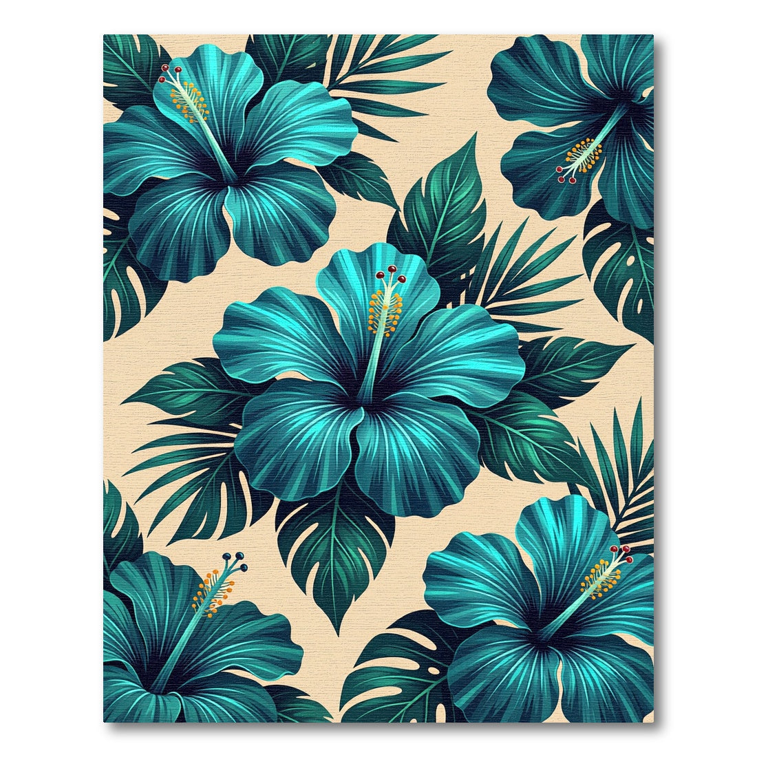Teal Hibiscus Tropical Botanical Bloom Rug