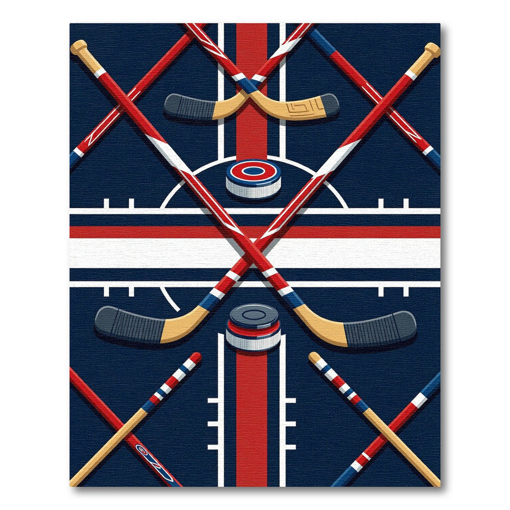 Dynamic Blue and Red Hockey Accent Rug