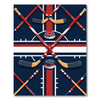 Dynamic Blue and Red Hockey Accent Rug
