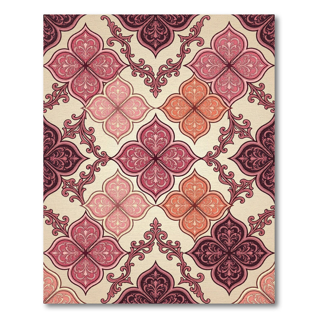 Crimson Pink Quatrefoil Arabesque Rug