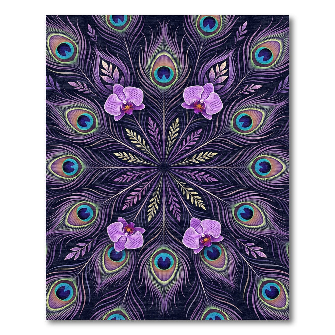 Purple Peacock Feather Orchid Mandala Rug