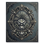 Elegant Slated Gray Lotus Scroll Medallion Rug
